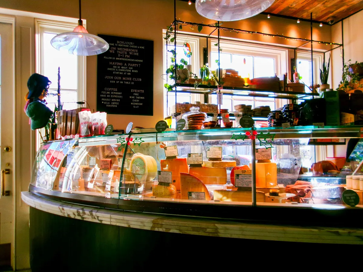 Refrigerated deli display counter in a shop